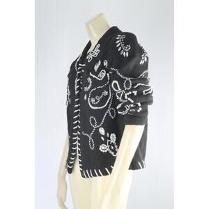 Vintage Christina Black Knit Pearl & Rhinestone Embroidered Cardigan Sweater M